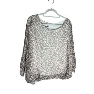 Elena Baldi Silk Blouse Leopard Print Sheer Dolman Sleeve Brown Womens Large NWT